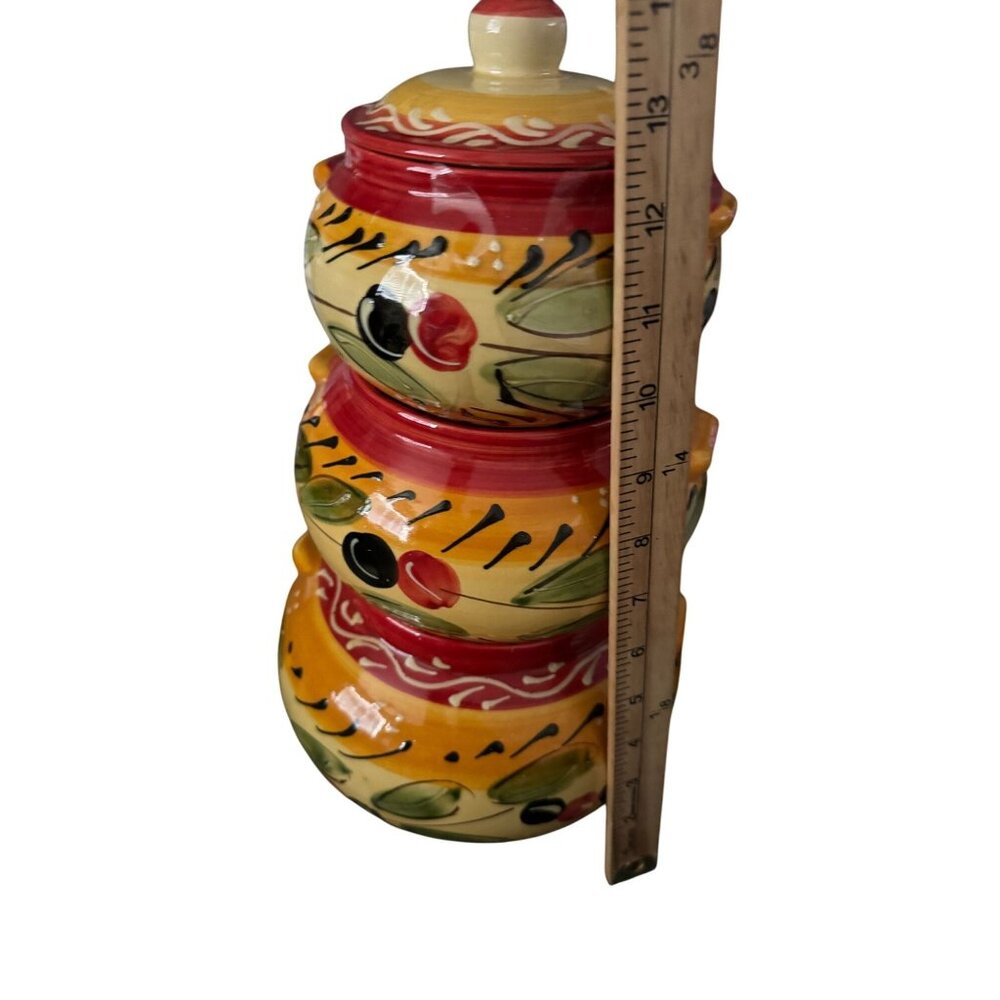 Pier 1 Imports Olive Stacked Canisters Set Of 3 Hand Painted Ceramic - Picture 10 of 13